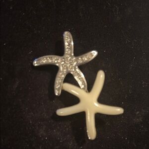 Starfish Silver and Cream Brooch Set